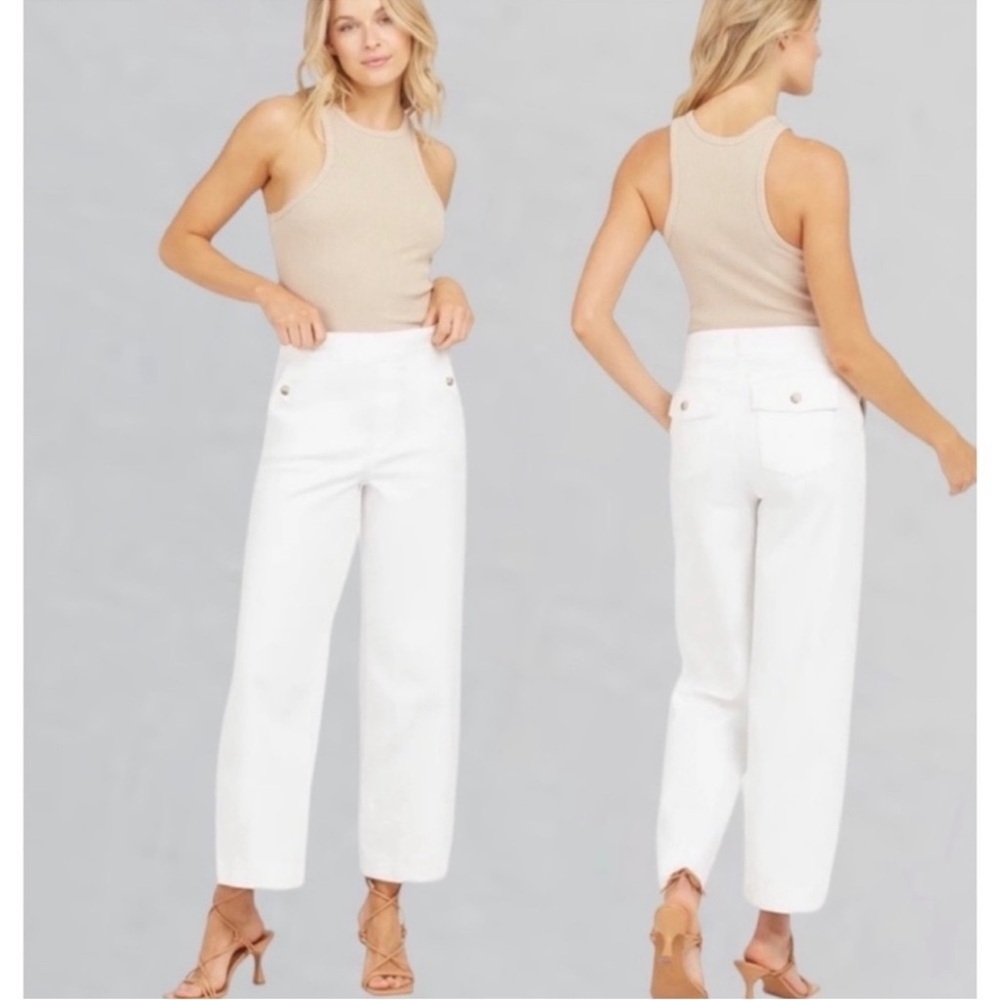 SPANX White Stretch Slimming Casual Twill Cropped Wide Leg Pant Plus Size 1X NWT